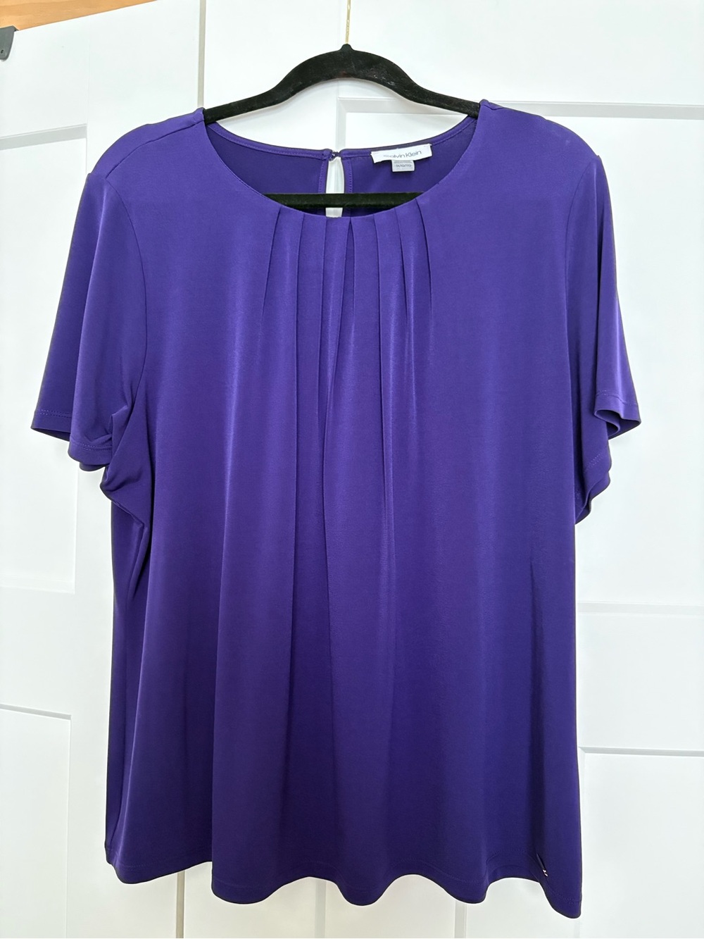 Calvin Klein Purple Short-Sleeve Pleated Front Blouse 1X